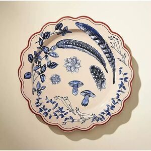Anthropologie Elin Desert Plate Woodland Harvest Feathers Herbs Floral Anthro